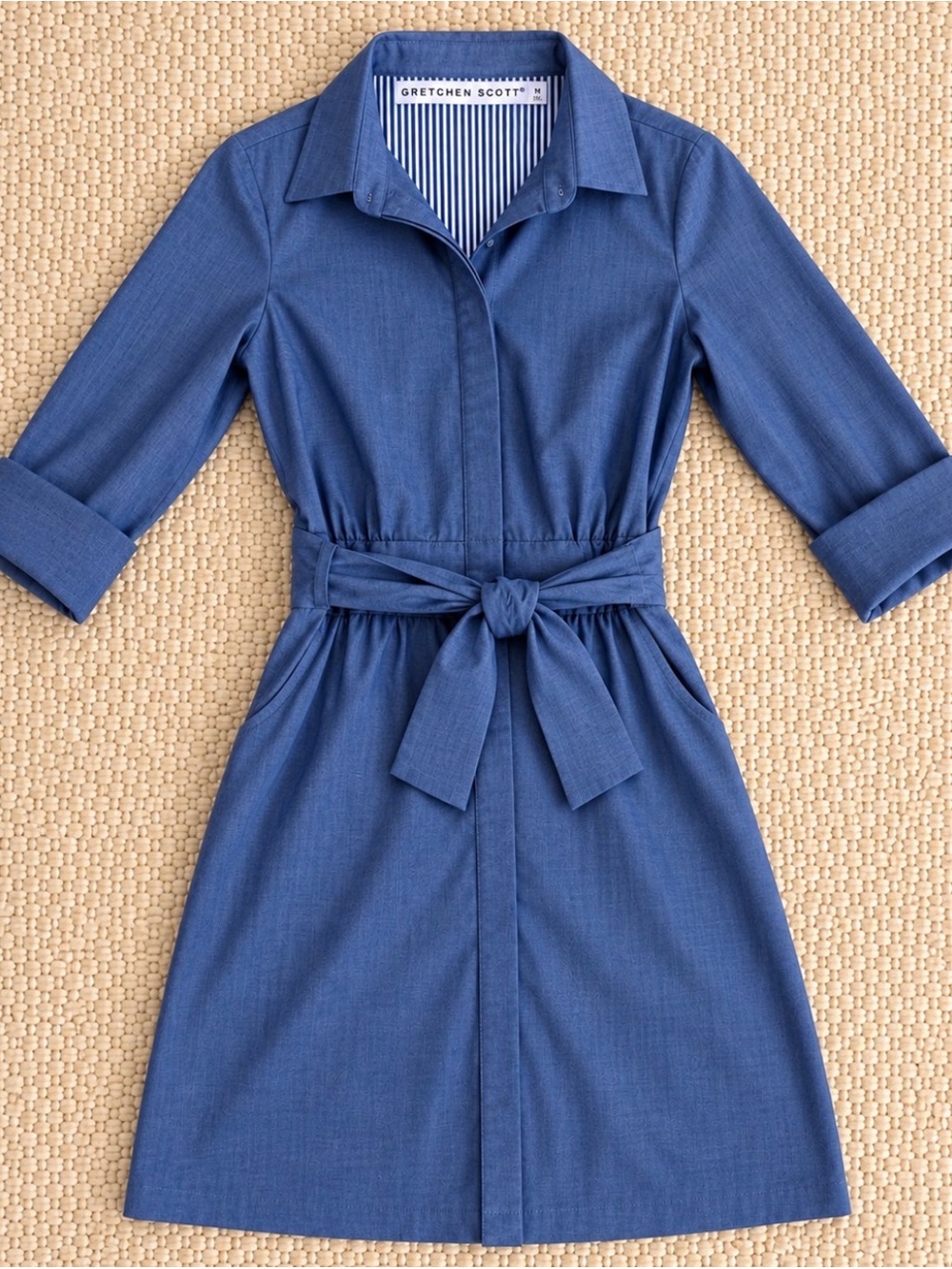 Gretchen Scott Blue Chambray Belted Shirt Dress Size M